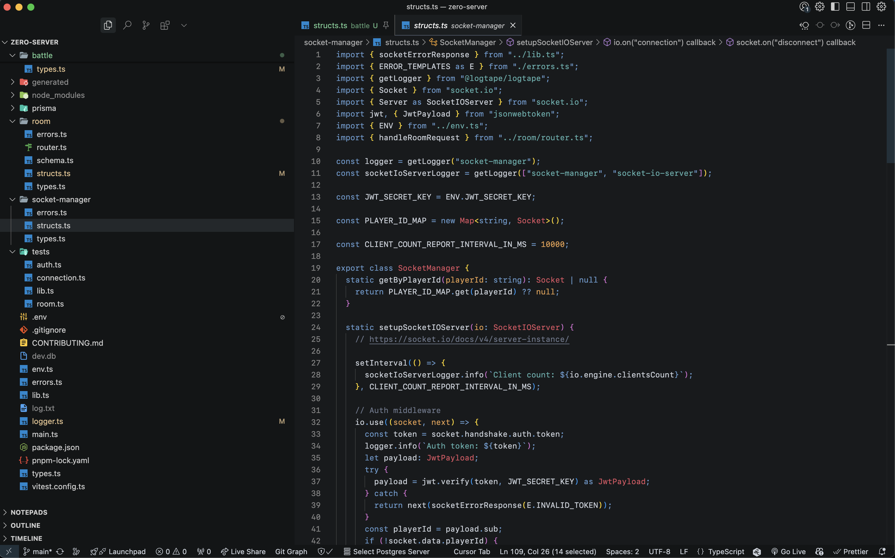 Screenshot of the game server code