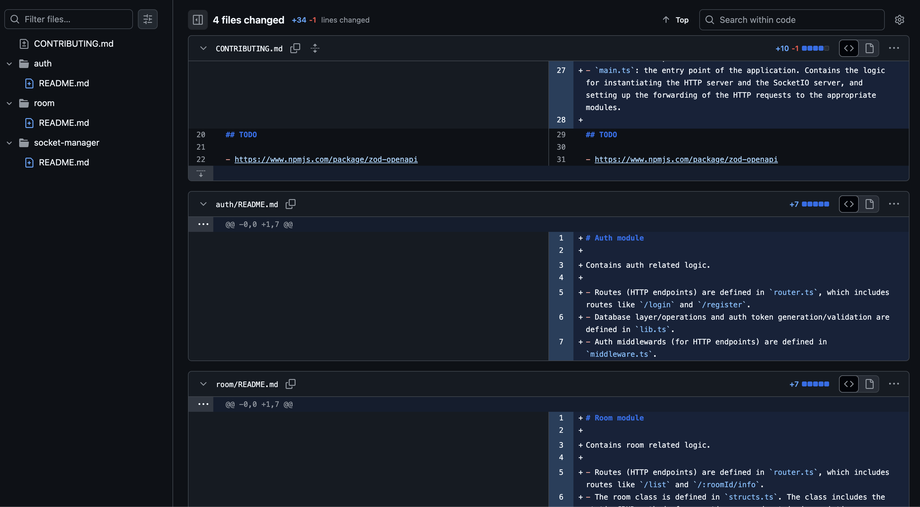 Screenshot of the Git commit on the codebase documentation